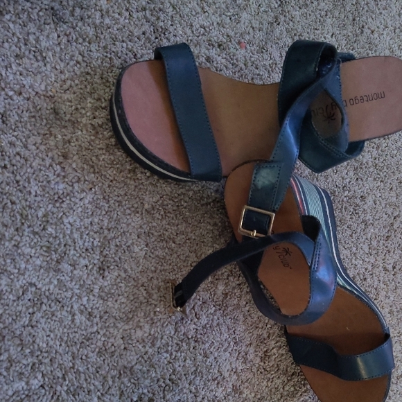 Monaco Navy and Brown Wedge Sandals - Picture 3 of 6